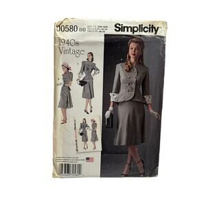 Simplicity D0580 8242 Misses 1940’s Two Piece Dress Sewing Pattern 20W-28W